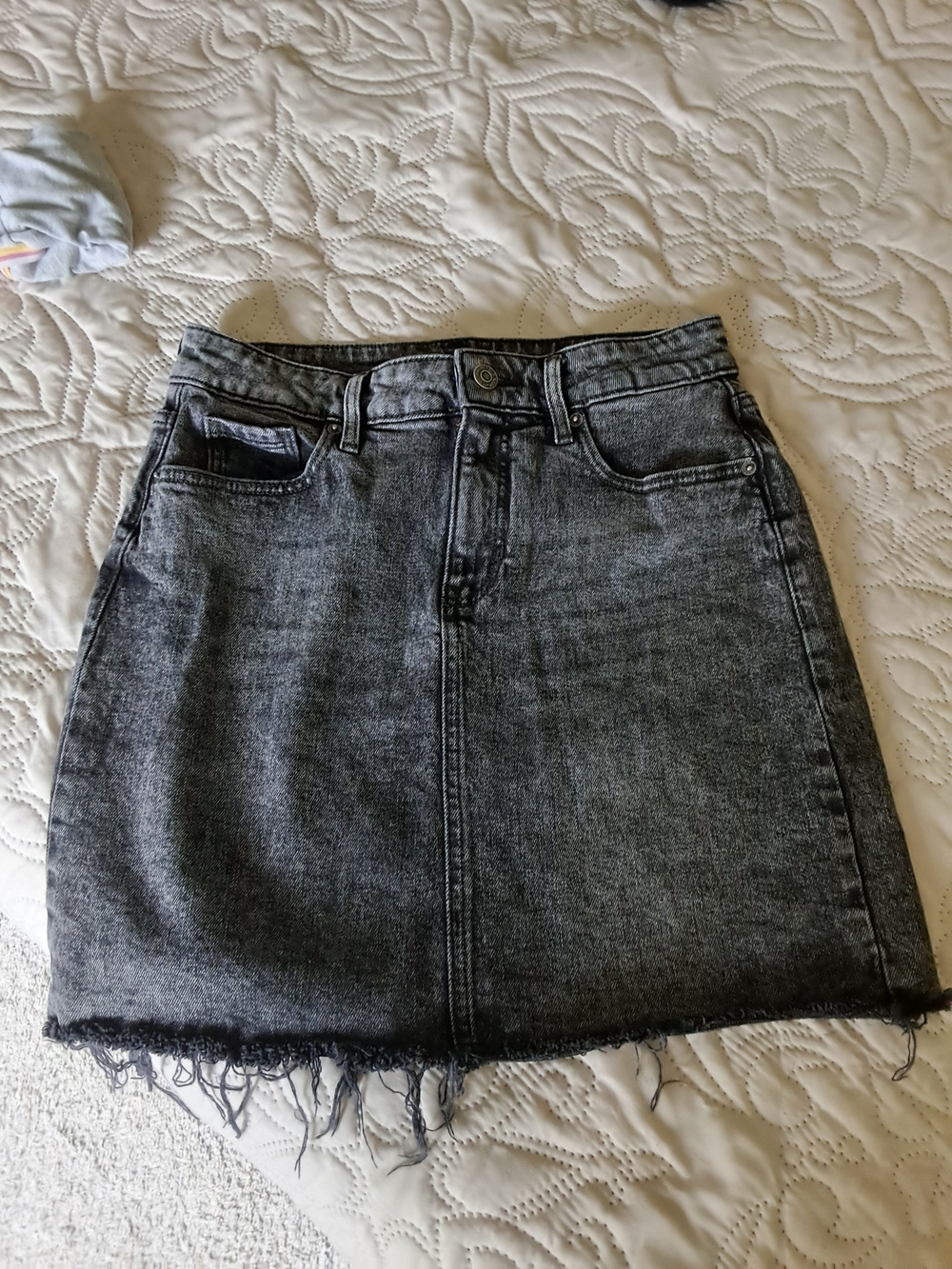Old Navy Black Washed Denim Mini Skirt with Frayed Hem